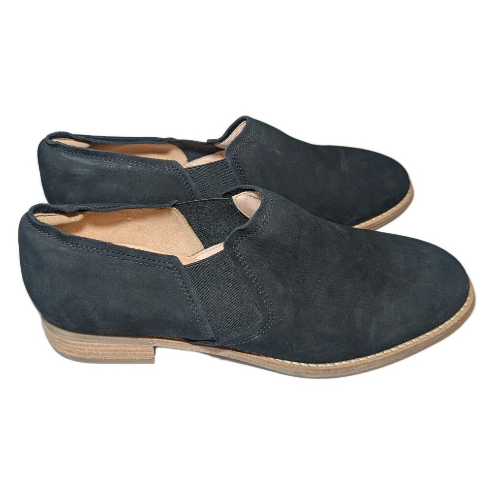 Clarks Boots Womens 8 39 Black Suede Ankle Netley Bright SlipOn Low Heel Booties